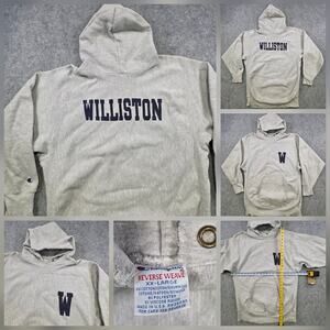Vintage 90s Champion Reverse Weave Hoodie Mens 2XL Gray Williston College USA